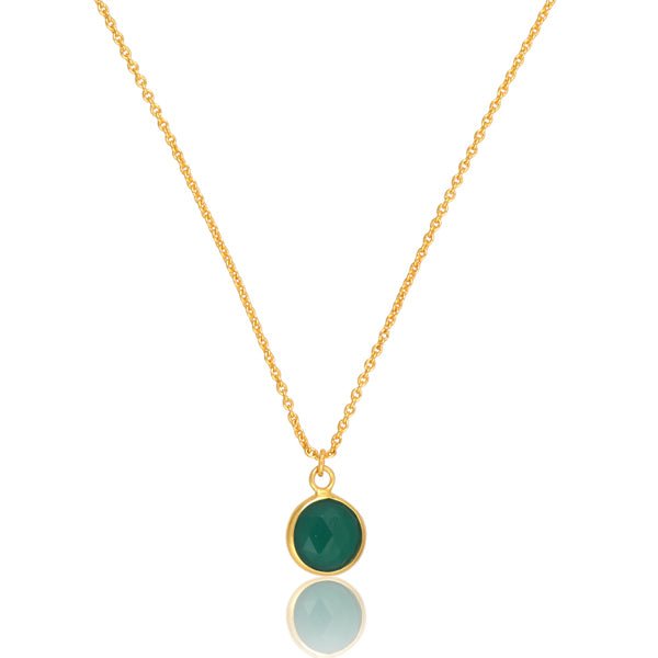 Green Onyx Bezel Set 18K Gold Chain Pendant - Hauslife