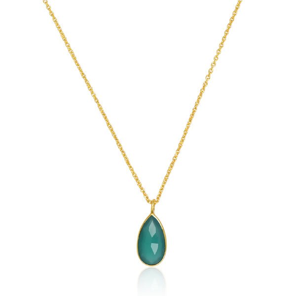 Green Onyx Bezel Set Drop Pendant With Gold Chain Necklace - Hauslife