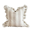 Hallie Ruffled Linen Cushion – Beige & Cream Wide Stripe - Hauslife