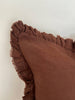 Hallie Ruffled Linen Cushion – Dark Brown - Hauslife