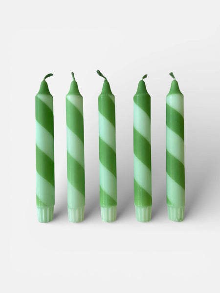 Hand Dipped Colourful Green Stripe Candy Cane Candles - Hauslife