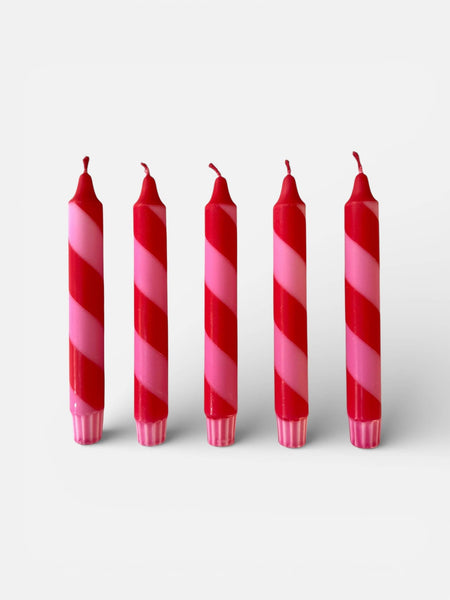 Hand Dipped Colourful Red & Pink Stripe Candy Cane Candles - Hauslife