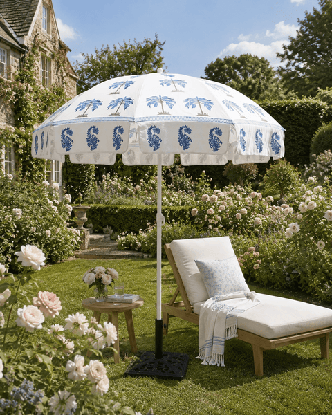 Jaipur Azure Palm Hand-Block Garden Parasol - Hauslife
