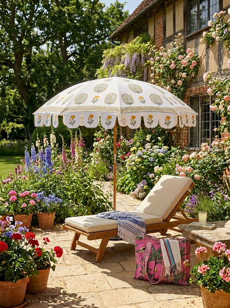 Jaipur Citrus Grove Hand-Block Garden Parasol - Hauslife