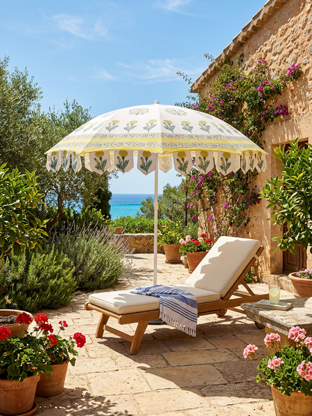 Jaipur Marigold Hand-Block Garden Parasol - Hauslife