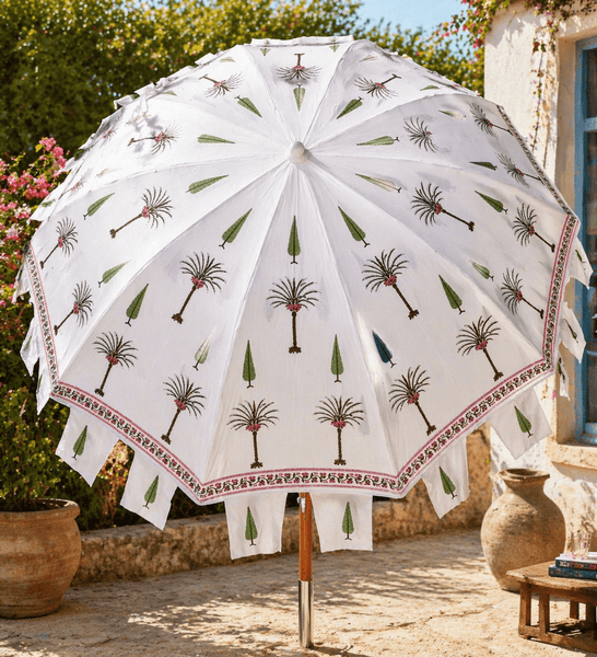 Jaipur Riviera Palm Indian garden parasol — handmade hand block printed cotton canopy — Hauslife"