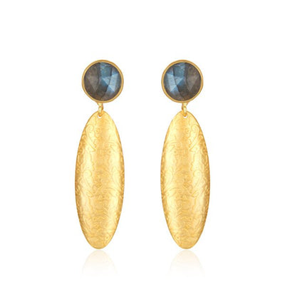 Labradorite Gemstone Earring With Textured 14k Gold Drop - Hauslife