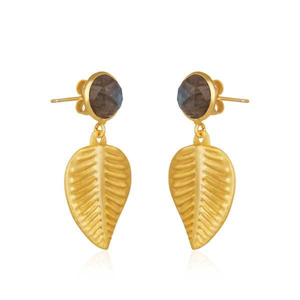 Labradorite & Gold Leaf Drop Earrings - Hauslife