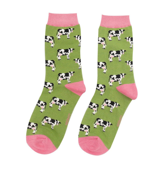 Ladies' Bamboo Socks - Green Cows - Hauslife