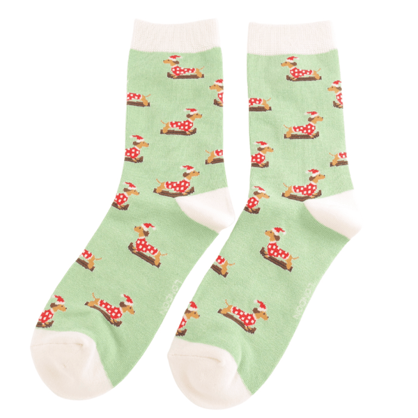 Ladies' Bamboo Socks - Skiing Dachshund - Hauslife