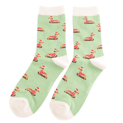 Ladies' Bamboo Socks - Skiing Dachshund - Hauslife