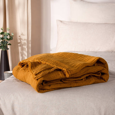 Lark Muslin Cotton Throw Cumin - Hauslife