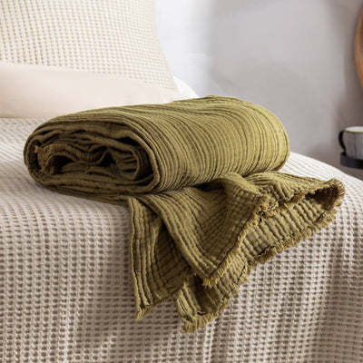 Lark Muslin Cotton Throw Khaki - Hauslife