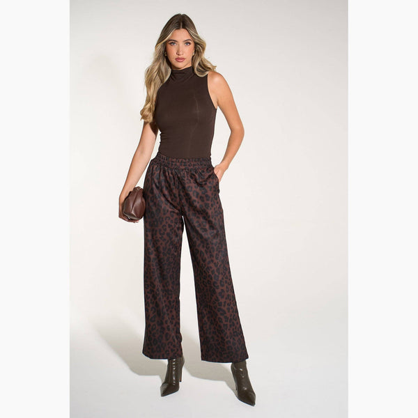 Leopard Print Wide Leg Trouser in Brown - Hauslife