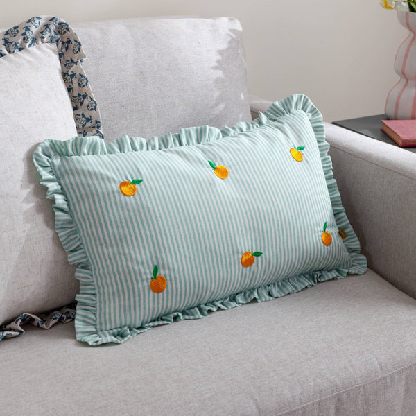 Les Fruites Embroidered Ruffle Cushion Orange - Hauslife