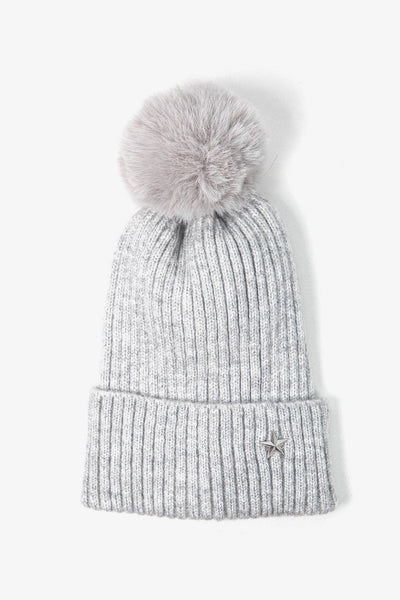 Light Grey Metal Star Pom Pom Hat With Star - Hauslife