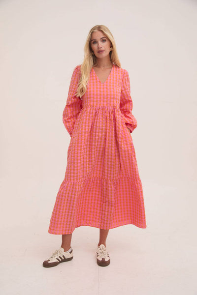 Lina Orange & Pink Gingham Dress - Hauslife