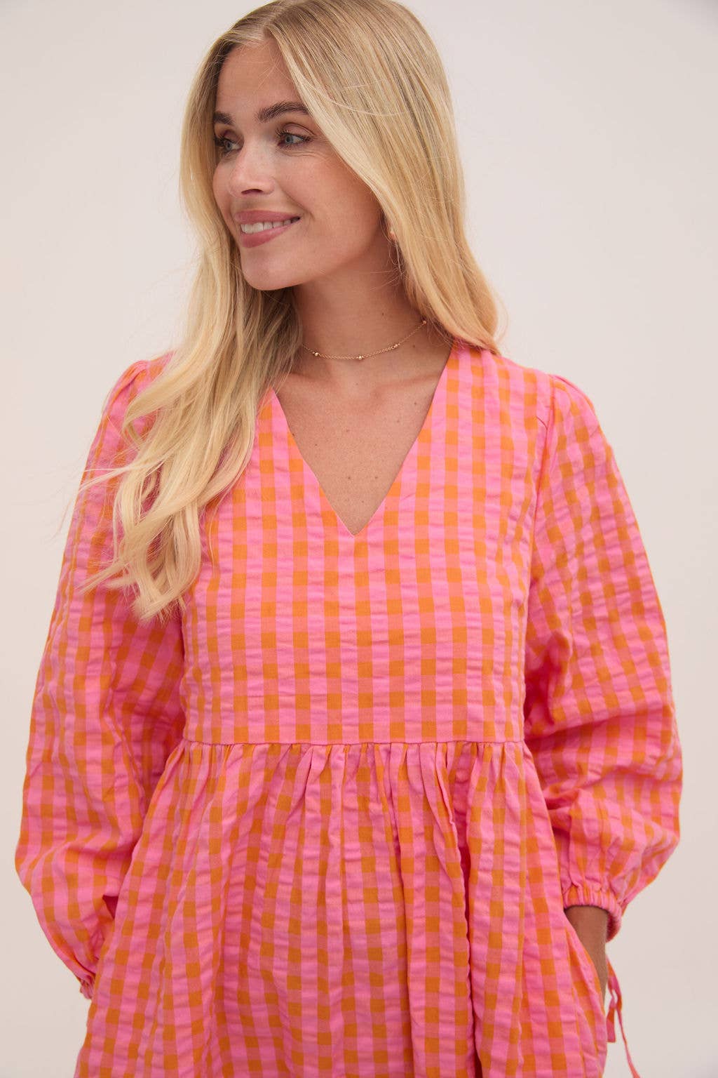 Lina Orange & Pink Gingham Dress - Hauslife