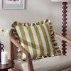 Linen Stripe Printed Ruffle Cushion Linen/Olive - Hauslife