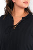 Long Frill Sleeve Grandad Collar Shirt in Navy Blue - Hauslife