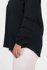 Long Frill Sleeve Grandad Collar Shirt in Navy Blue - Hauslife