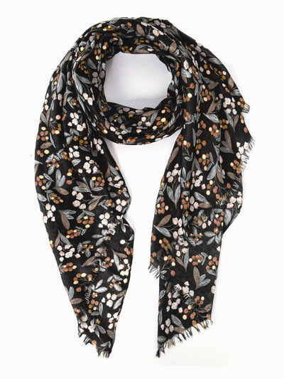Marie Lightweight Scarf - Black, Floral Foil - Hauslife
