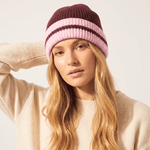 Martha Striped Beanie Hat in Berry/Pink - Hauslife