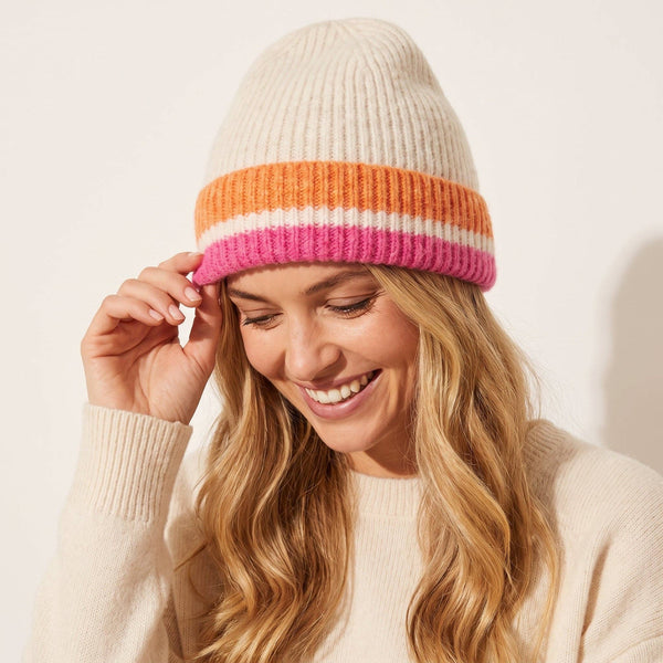 Martha Striped Beanie Hat in Orange/Pink - Hauslife