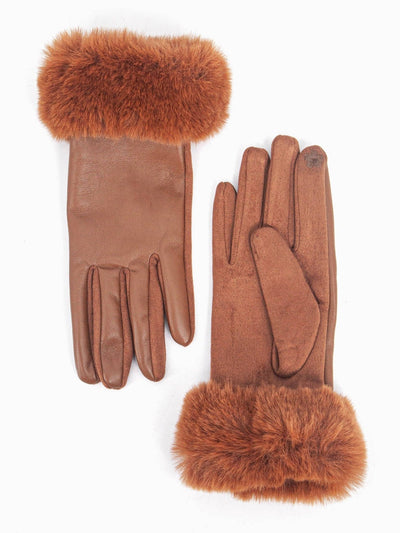 Maya Faux Fur Cuff Gloves - Tan, PU - Hauslife