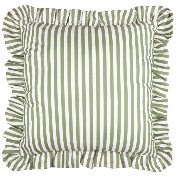 Millie Ruffle Striped Outdoor Cushion Green - Hauslife