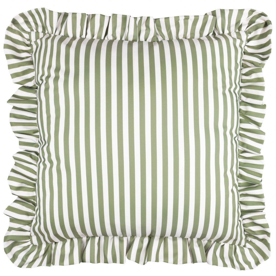 Millie Ruffle Striped Outdoor Cushion Green - Hauslife