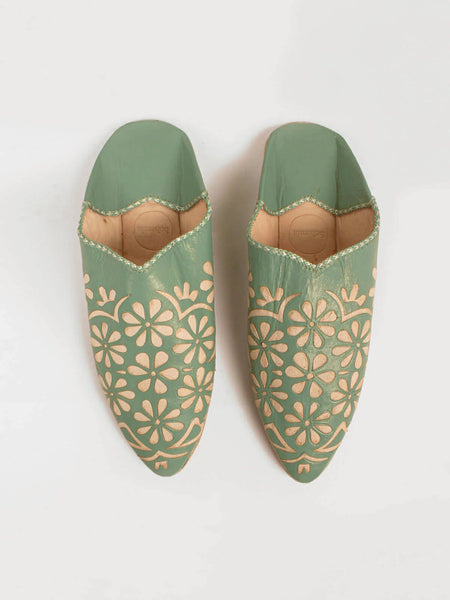 Moroccan Decorative Babouche Slippers, Sage - Hauslife