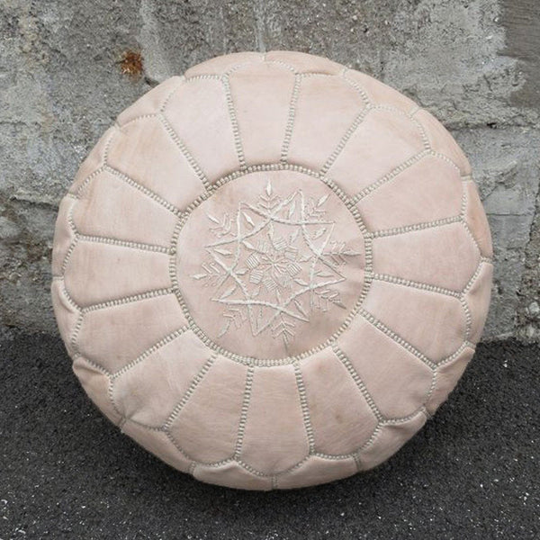 Moroccan Leather Pouf - Nude - Hauslife