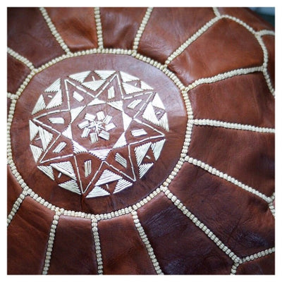 Moroccan Leather Pouffe/ Pouf - Dark Tan - Hauslife