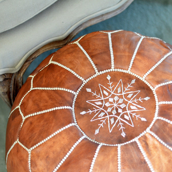 Moroccan Leather Pouffe - Tan - Hauslife