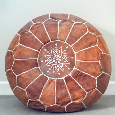 Moroccan Leather Pouffe - Tan - Hauslife
