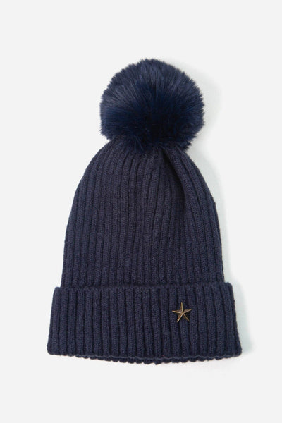 Navy Blue Pom Pom Beanie Hat - Hauslife