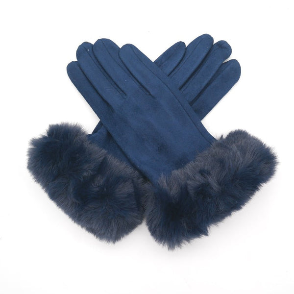 Navy Gloves with Faux Fur Cuff - Hauslife