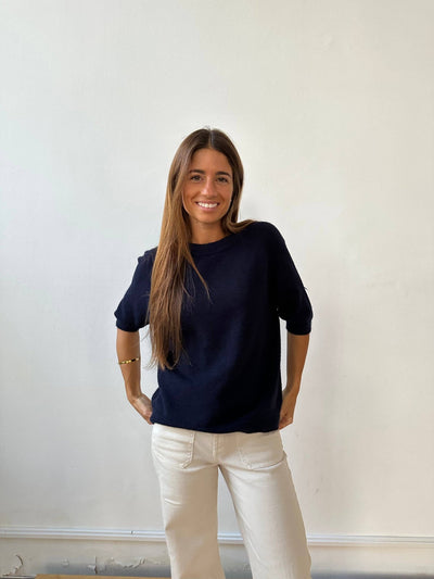 Navy Knitted T-Shirt - Hauslife