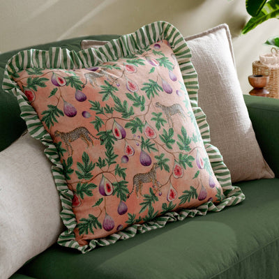 Okara Leopard And Fig Printed Ruffle Cushion - Hauslife