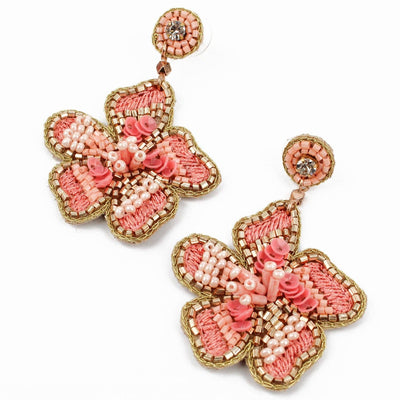 Peach Beaded Flower Earrings - Hauslife