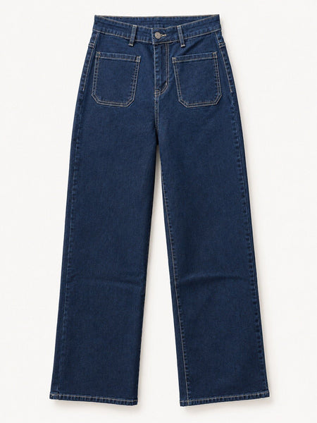 Penny Wide Leg Patch Pocket Jeans – Dark Blue - Hauslife