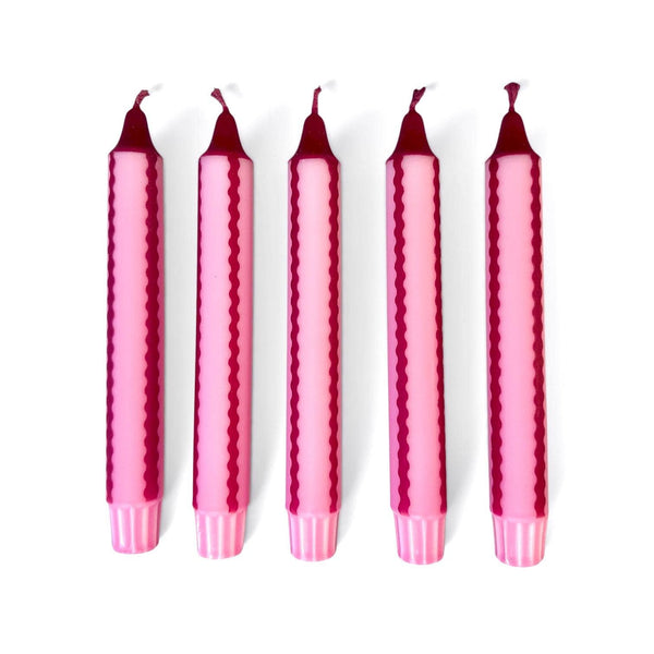 Pink and Red Scallop Stripe Dinner Candles - Hauslife