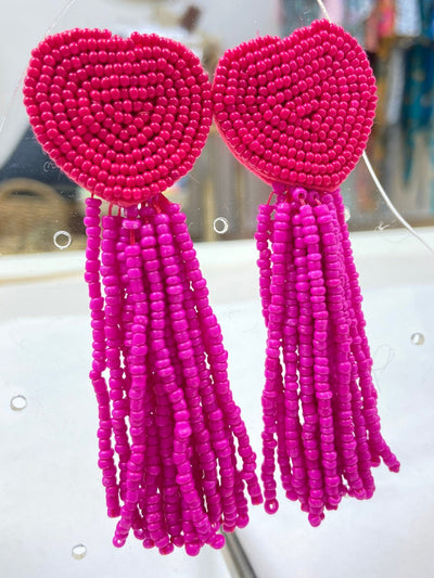 Pink Heart Beaded Earrings w Tail - Hauslife
