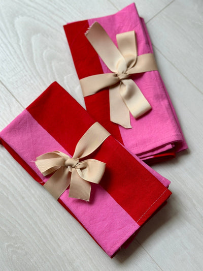 Pink Stripe Handblock Napkin Pair - Hauslife