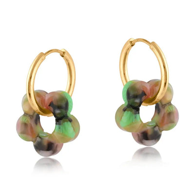 Polly Small Disc and Resin Floral Earrings - Hauslife