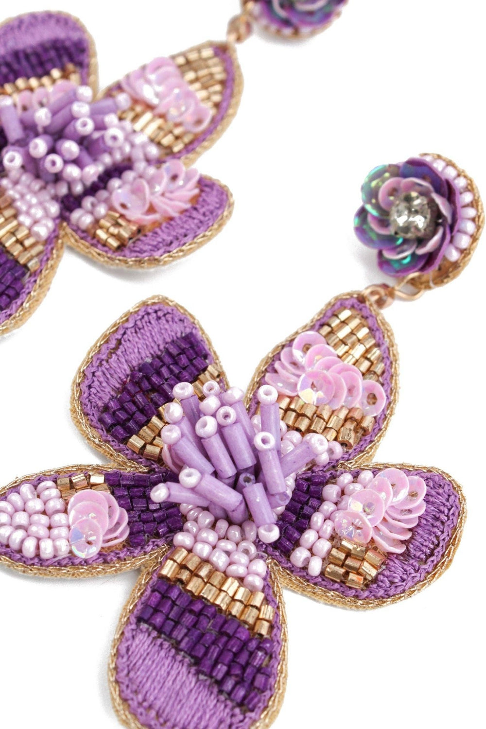 PURPLE FLOWER BEADED EARRINGS - Hauslife