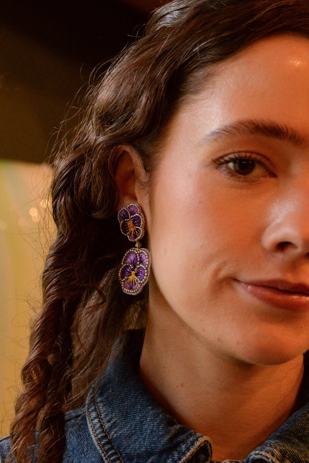 Purple Pansy Beaded Flower Earrings - Hauslife