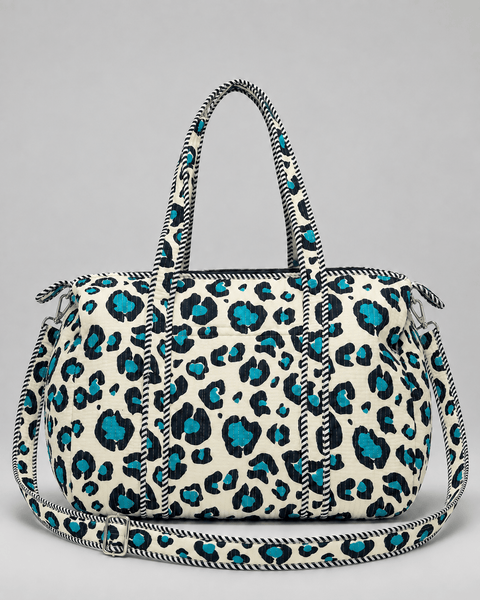 Quilted Cotton Duffle Bag - Turquoise Leopard - Hauslife