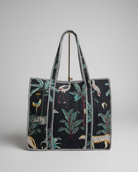 Quilted Cotton Tote Bag – Black Jungle - Hauslife